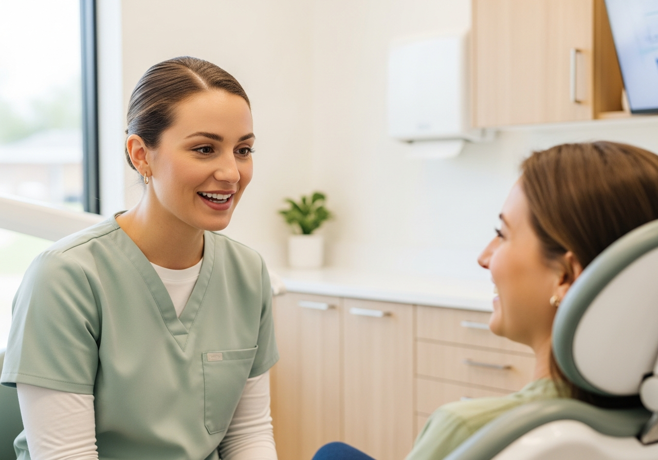A dentist reviewing a patient's plan, with Riiva working the claims behind it